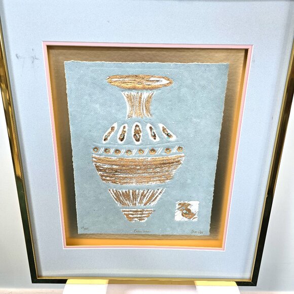 Raku Urn Blue Art Mixed Media Signed by Artist